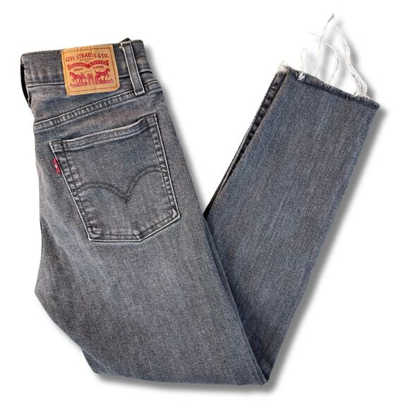 Levi’s Wedgie Jeans Women's 27 x 26 Faded Black Button Fly Raw Fray Hem Stretch - Picture 7 of 14